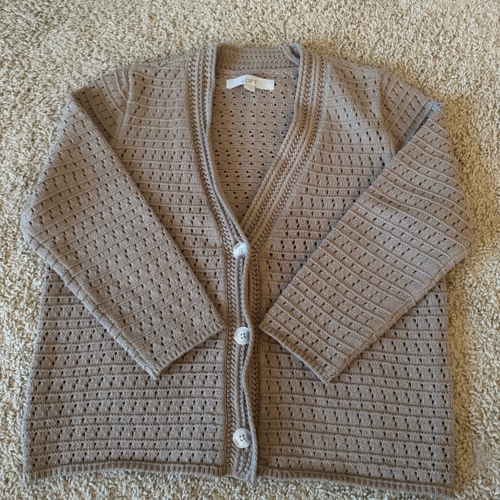 LOFT Taupe Knit Cardigan with Buttons